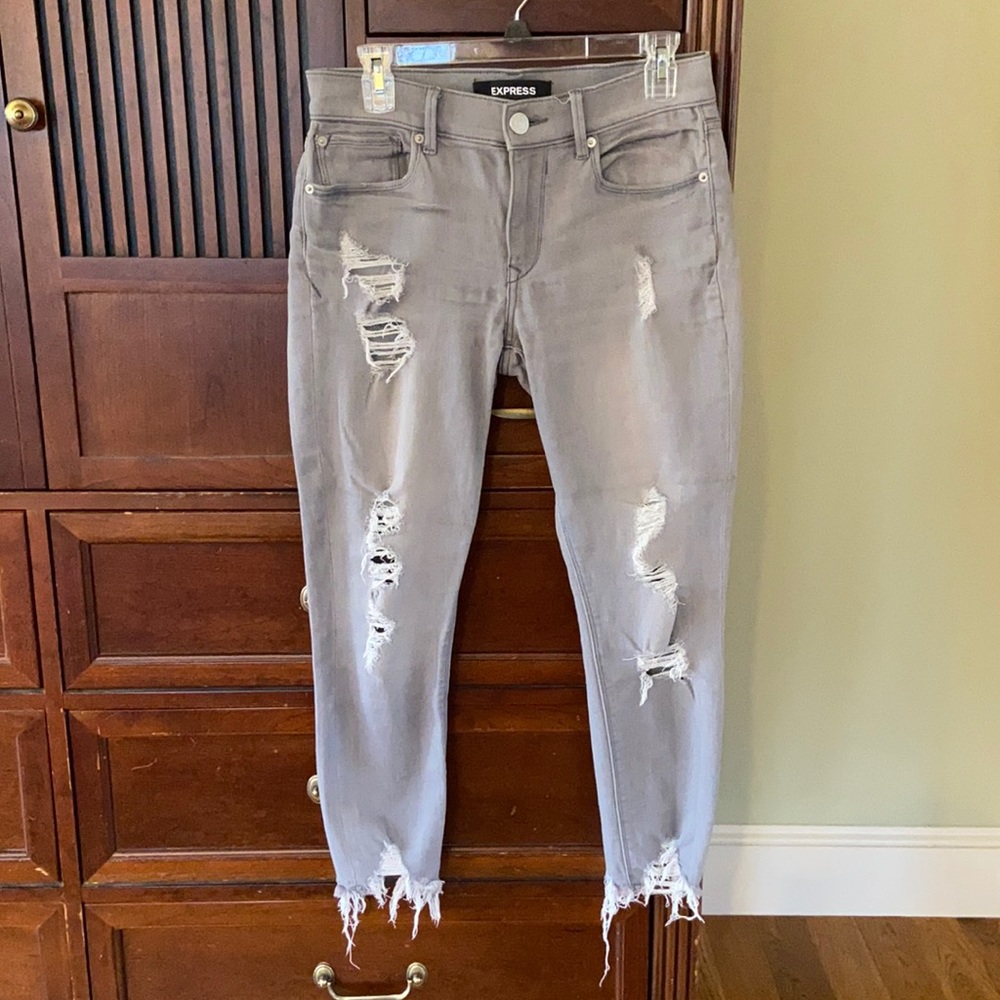 Express gray distressed ankle jean leggings